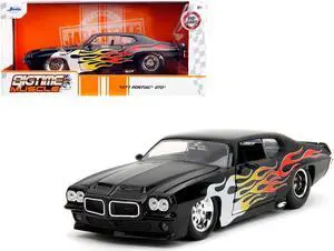 1971 Pontiac GTO Black with Flame Graphics "Bigtime Muscle" Series 1/24 Diecast Model Car by Jada