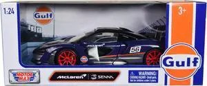 McLaren Senna #56 Dark Blue and Silver with Orange "Gulf Oil" "Gulf Die-Cast Collection" 1/24 Diecast Model Car by Motormax