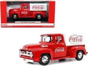 1955 Ford F-100 Pickup Truck Red with White Canopy "Drink Coca-Cola" 1/24 Diecast Model Car by Motor City Classics