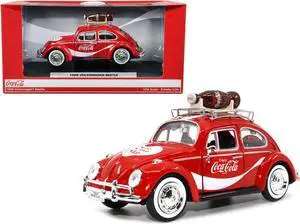 1966 Volkswagen Beetle Red "Enjoy Coca-Cola" with Roof Rack and Accessories 1/24 Diecast Model Car by Motor City Classics
