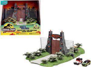 Jurassic Park Theme Park Entrance Diorama w/Jeep Wrangler & Ford Explorer "Jurassic Park" (1993) Movie Models by Jada