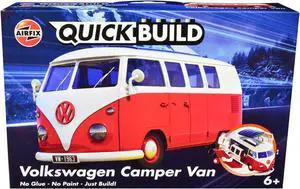 Skill 1 Model Kit Volkswagen Camper Van Red Snap Together Model by Airfix Quickbuild
