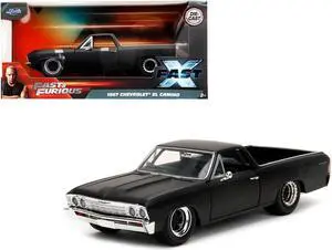 1967 Chevrolet El Camino Matt Black "Fast & Furious" Series 1/24 Diecast Model Car by Jada
