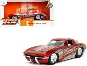 1963 Chevrolet Corvette Stingray Red Metallic with Silver Graphics "Bigtime Muscle" Series 1/24 Diecast Model Car by Jada