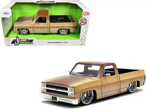 1985 Chevrolet C-10 Pickup Truck Yellow with Brown (Rusted) & Daytona Wire Wheels "Just Trucks" 1/24 Diecast Model Car by Jada