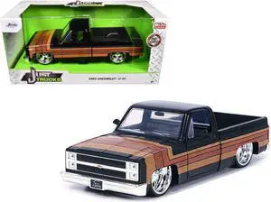 1985 Chevrolet C-10 Pickup Truck Black with Stripes and Paradox Wheels "Just Trucks" Series 1/24 Diecast Model Car by Jada