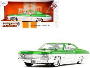 1967 Chevrolet Impala SS Green Metallic and White with White Interior "Bigtime Muscle" Series 1/24 Diecast Model Car by Jada
