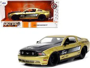 2010 Ford Mustang GT Gold Metallic with Black Graphics and Hood "Tom's Racing" "Bigtime Muscle" 1/24 Diecast Model Car by Jada