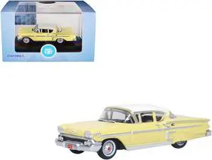 1958 Chevrolet Impala Sport Colonial Cream with Snowcrest White Top 1/87 (HO) Scale Diecast Model Car by Oxford Diecast