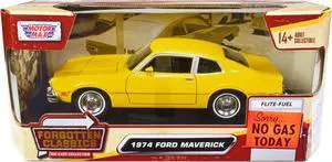1974 Ford Maverick Yellow "Forgotten Classics" Series 1/24 Diecast Model Car by Motormax