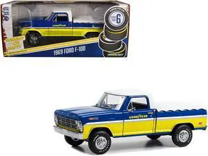 1969 Ford F-100 Truck Blue and Yellow with White Top and Bed Cover "Goodyear Tires" 1/24 Diecast Model Car by Greenlight