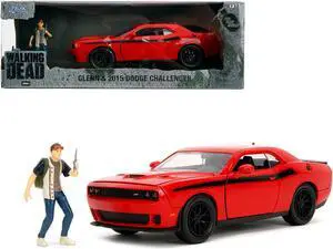 2015 Dodge Challenger Red with Black and Diecast Figure "The Walking Dead" (2010-2022) TV Series 1/24 Die Cast Model Car by Jada