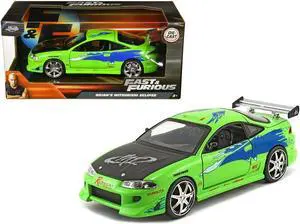 Brian's Mitsubishi Eclipse Green with Black Hood and Graphics "The Fast and The Furious" (2001) Movie 1/24 Diecast Model by Jada
