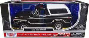 1978 Ford Bronco Police Car Unmarked Black w/White Top "Law Enforcement and Public Service" 1/24 Diecast Model Car by Motormax