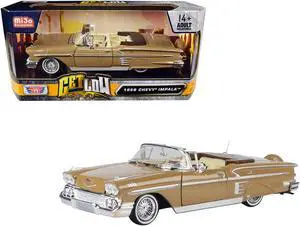 1958 Chevrolet Impala Convertible Lowrider Light Brown with Cream Interior "Get Low" Series 1/24 Diecast Model Car by Motormax