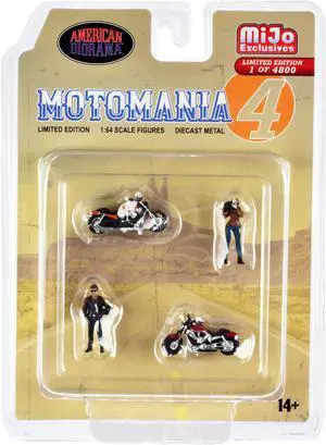 "Motomania 4" 4 piece Diecast Set (2 Figures and 2 Motorcycles) Limited Ed to 4800 pieces 1/64 Scale Models by American Diorama