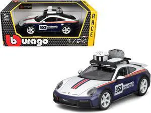 Porsche 911 Dakar #953 "Roughroads Porsche" Blue & White w/Stripes & Roof Rack "Race" Series 1/24 Die Cast Model Car by Bburago