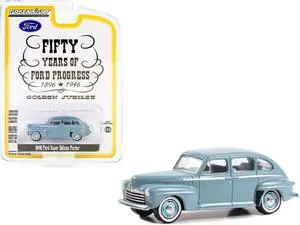 1946 Ford Super Deluxe Fordor Light Blue "Fifty Years of Ford Progress - Golden Jubilee" 1/64 Diecast Model Car by Greenlight