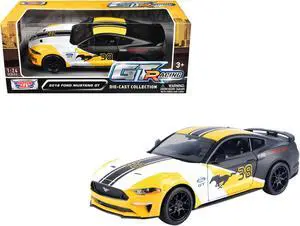 2018 Ford Mustang GT #38 White and Matt Black with Yellow Graphics "GT Racing" Series 1/24 Die Cast Model Car by Motormax