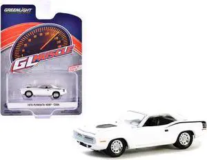 1970 Plymouth Hemi Barracuda Alpine White with Black Stripes "GreenLight Muscle" Series 28 1/64 Die Cast Model Car by Greenlight