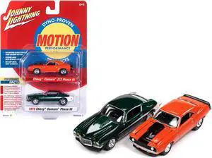 1969 Chevrolet Camaro ZLX Phase III Hugger Orange w/Black & 1973 Phase III Dark Green 1/64 Diecast Model Cars Johnny Lightning