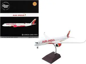 Airbus A350-900 Commercial Aircraft with Flaps Down "Air India" White w/Striped Tail 1/200 Diecast Model Airplane by GeminiJets