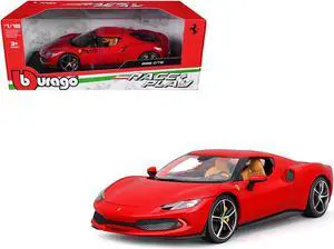 Ferrari 296 GTB Red "Race + Play" Series 1/18 Die Cast Model Car by Bburago