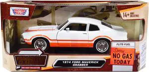 1974 Ford Maverick Grabber White with Orange Stripes "Forgotten Classics" Series 1/24 Diecast Model Car by Motormax