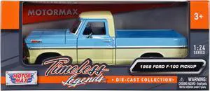 1969 Ford F-100 Pickup Truck Light Blue and Cream "Timeless Legends" Series 1/24 Diecast Model Car by Motormax