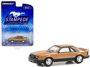 1980 Ford Mustang Cobra Dark Chamois Brown Metallic with Hood Graphic 1/64 Diecast Model Car by Greenlight