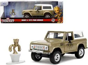 1973 Ford Bronco Gold Met. w/White Top & Groot Figure "Guardians of the Galaxy" "Marvel" Series 1/32 Diecast Model Car by Jada