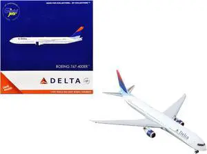 Boeing 767-400ER Commercial Aircraft "Delta Air Lines" White with Red and Blue Tail 1/400 Die Cast Model Airplane by GeminiJets