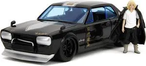 1971 Nissan Skyline GT-R RHD Black w/Silver Stripe & Mikey Figure "Tokyo Revengers" (2021) 1/24 Diecast Model Car by Jada
