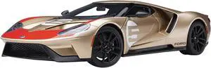 Ford GT Heritage Edition #5 "Holman Moody" Gold Metallic with Red and White Graphics 1/18 Model Car by Autoart