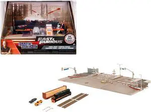 "Fast & Furious" Final Race Diorama with Toyota Supra Orange and Dodge Charger Black "Nano Scene" Series model by Jada