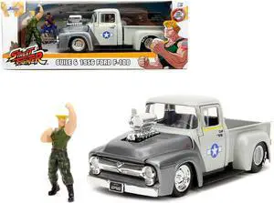 1956 Ford F-100 Pickup Truck Tan & Gray Met. and Guile Diecast Figure "Street Fighter" Video Game 1/24 Diecast Model Car by Jada