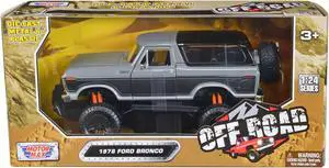 1978 Ford Bronco Custom Gray and Black "Off Road" Series 1/24 Diecast Model Car by Motormax