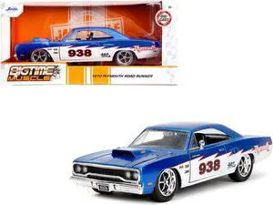 1970 Plymouth Road Runner #938 Candy Blue and White "Bigtime Muscle" Series 1/24 Diecast Model Car by Jada