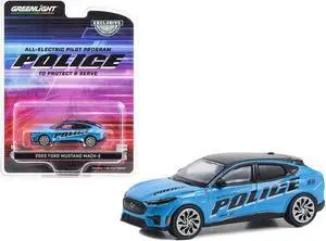 2022 Ford Mustang Mach-E Police Blue with Black Top "All-Electric Pilot Program Vehicle" 1/64 Diecast Model Car by Greenlight