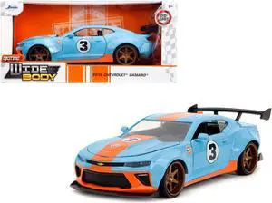 2016 Chevrolet Camaro Widebody #3 Light Blue with Orange Stripes "Gulf Oil" "Wide Body" Series 1/24 Diecast Model Car by Jada