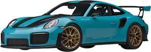 Porsche 911 (991.2) GT2 RS Weissach Package Miami Blue with Carbon Stripes 1/18 Model Car by Autoart
