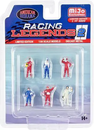 "Racing Legends 2" 6 piece Diecast Set (6 Driver Figures) Limited Edition to 4800 pcs for 1/64 Scale Models by American Diorama