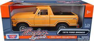 1978 Ford Bronco Custom (Open Top) Yellow with "Timeless Legends" Series 1/24 Diecast Model Car by Motormax
