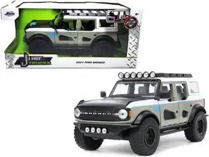 2021 Ford Bronco Gray and White w/Matt Black Hood w/Roof Rack "M2 Motoring" "Just Trucks" Series 1/24 Diecast Model Car by Jada