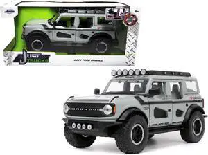 2021 Ford Bronco Gray with Black Stripes with Roof Rack "Own the Night" "Just Trucks" Series 1/24 Diecast Model Car by Jada