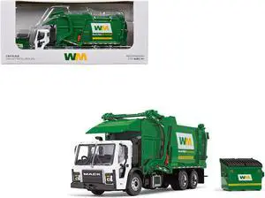 Mack LR Garbage Truck with McNeilus Meridian Front Load Refuse Body White & Green w/Refuse Bin 1/64 Diecast Model by First Gear