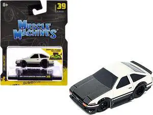 1983 Toyota Sprinter Trueno (AE86) White with Carbon Hood 1/64 Diecast Model Car by Muscle Machines