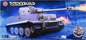 Skill 1 Model Kit Tiger I Tank "German Army" Snap Together Painted Plastic Model Tank Kit 1/35 Scale by Airfix Quickbuild