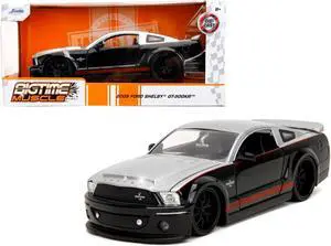 2008 Ford Shelby Mustang GT-500KR Silver and Black with Red Stripes "Bigtime Muscle" Series 1/24 Diecast Model Car by Jada