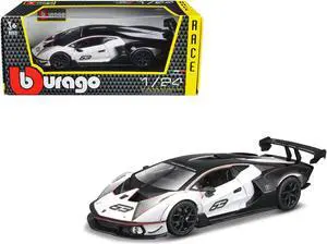 Lamborghini Essenza SCV12 #63 White and Black "Squadra Corse" "Race" Series 1/24 Diecast Model Car by Bburago